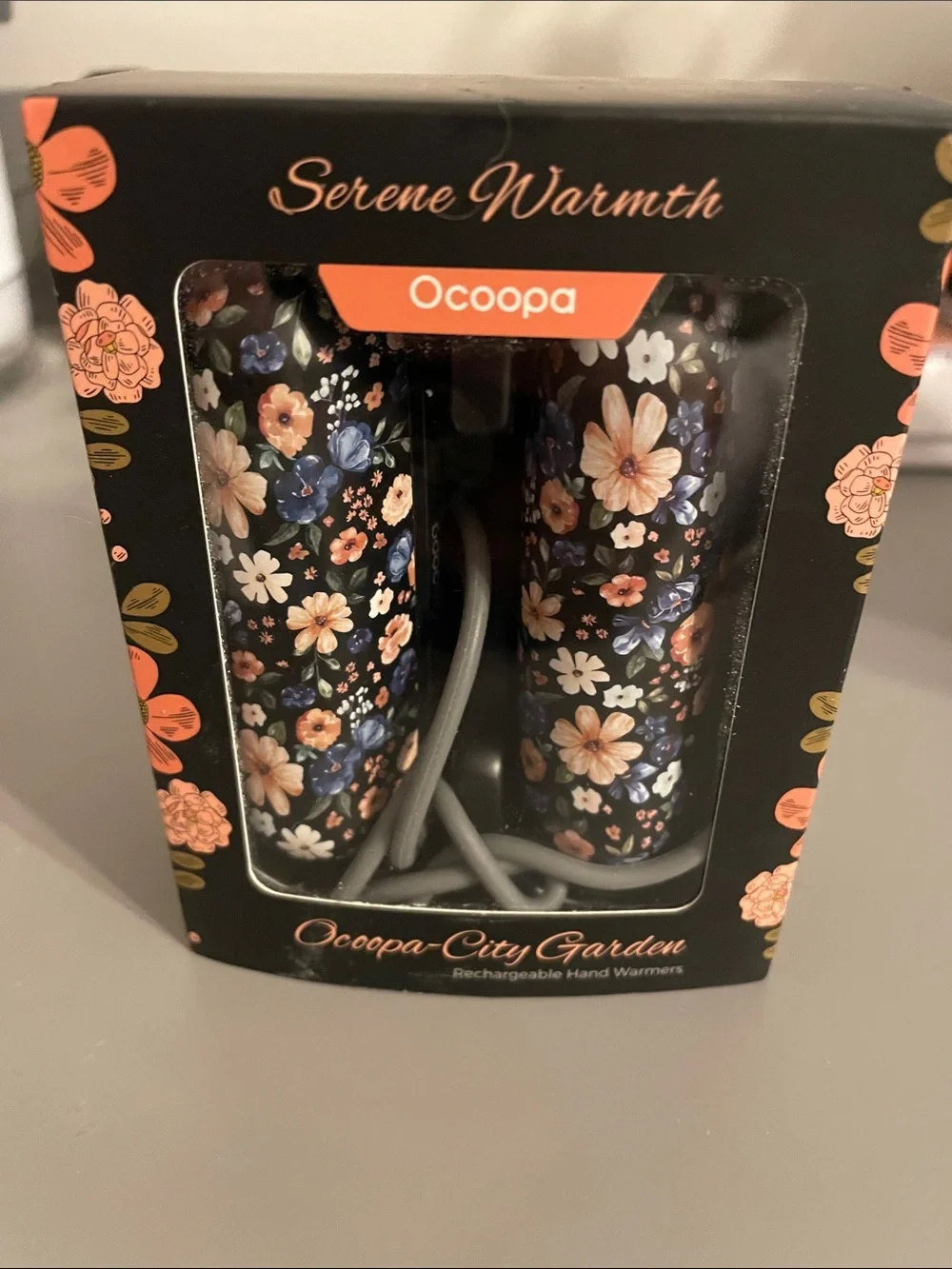 Floral Rechargeable Hand Warmers - Black with Pink & Blue Blossoms